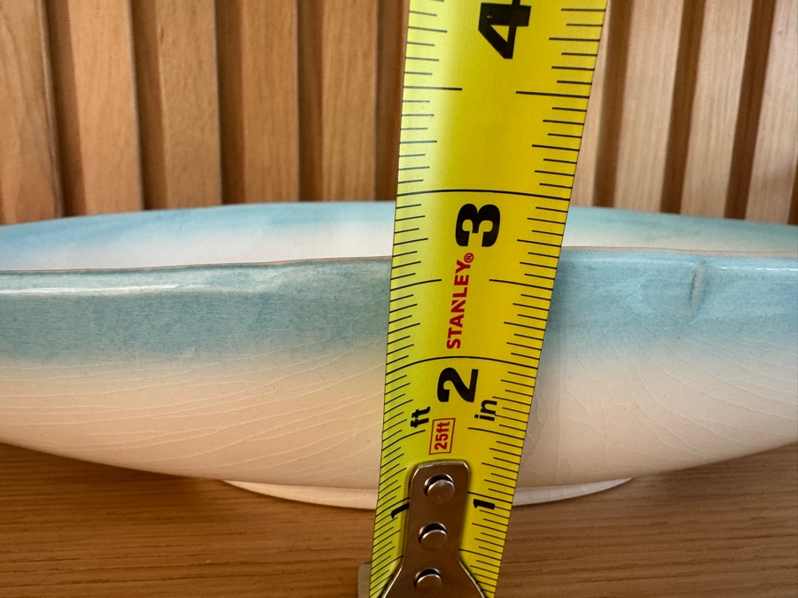 Just Added - Vintage MCM California Pottery White and Blue Oblong Bowl Serving Dish 15'W x 2.5'H [Photo 6]