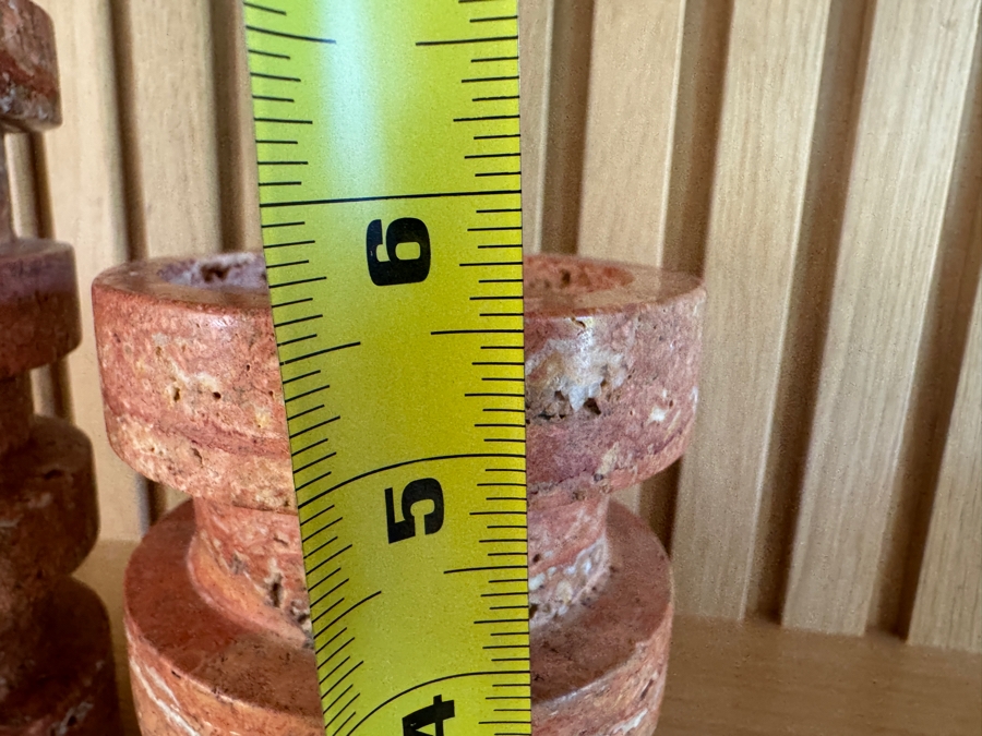 Just Added - Crate and Barrel CB2 Dev Red Travertine Candle Holders - Large and Small 4'W x 10'H and 4'W x 5.5'H [Photo 6]
