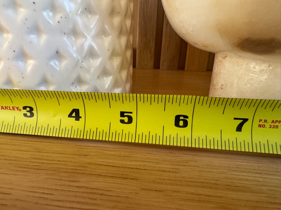 Just Added - Crate and Barrel CB2 Botella Textured White Vases (5'W x 12'H and 6'W x 8.5'H) with CB2 Marble Onyx Tea Light Candle 6'W x 5.5'H  [Photo 8]