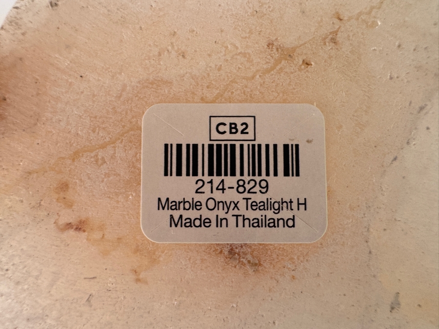 Just Added - Crate and Barrel CB2 Botella Textured White Vases (5'W x 12'H and 6'W x 8.5'H) with CB2 Marble Onyx Tea Light Candle 6'W x 5.5'H  [Photo 7]