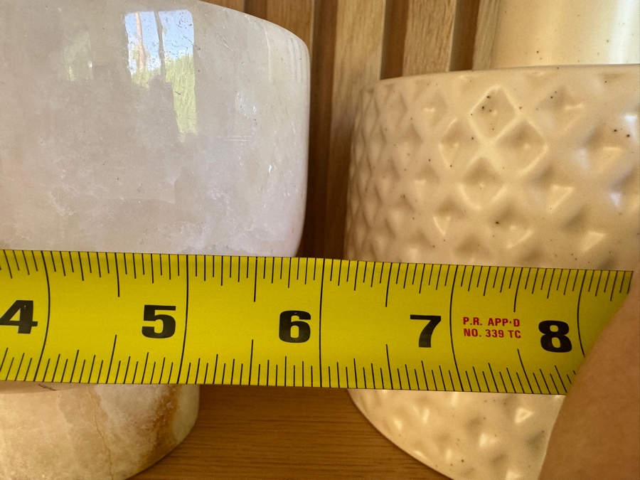 Just Added - Crate and Barrel CB2 Botella Textured White Vases (5'W x 12'H and 6'W x 8.5'H) with CB2 Marble Onyx Tea Light Candle 6'W x 5.5'H  [Photo 12]