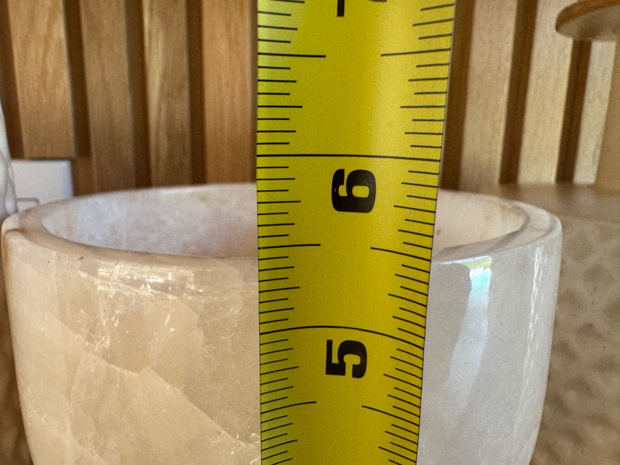 Just Added - Crate and Barrel CB2 Botella Textured White Vases (5'W x 12'H and 6'W x 8.5'H) with CB2 Marble Onyx Tea Light Candle 6'W x 5.5'H  [Photo 13]