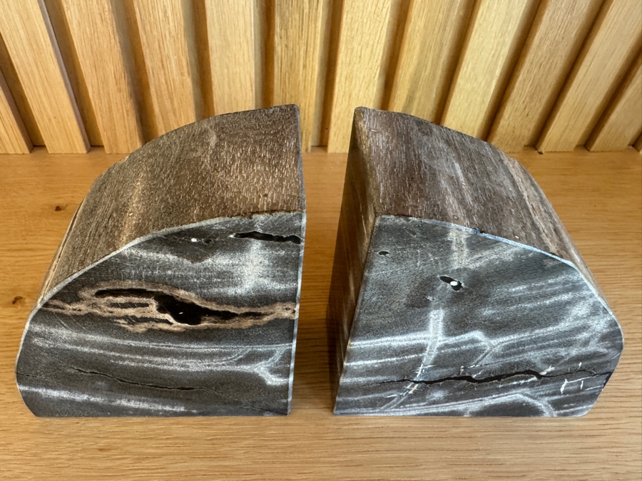 Just Added - Pair of Petrified Wood Bookends 4.5'W x 5'H Each [Photo 2]