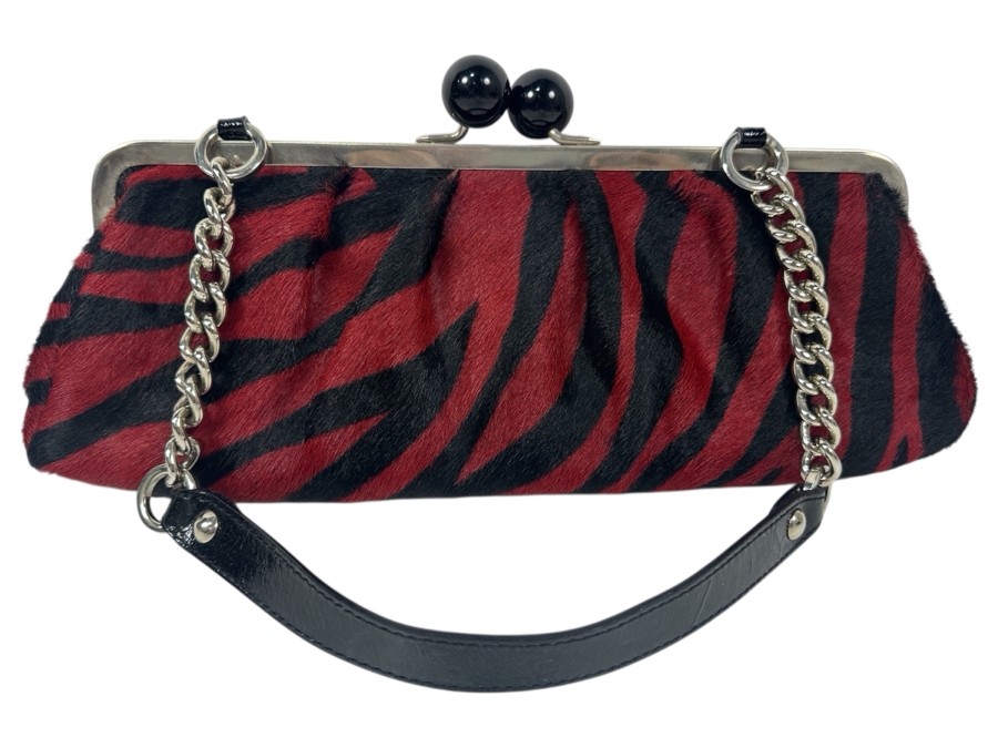 Roberta Gandolfi Zebra Print Calf Hair Clutch Handbag Made In Italy 14W X 6H