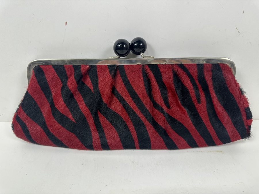 Roberta Gandolfi Zebra Print Calf Hair Clutch Handbag Made In Italy 14W X 6H [Photo 2]