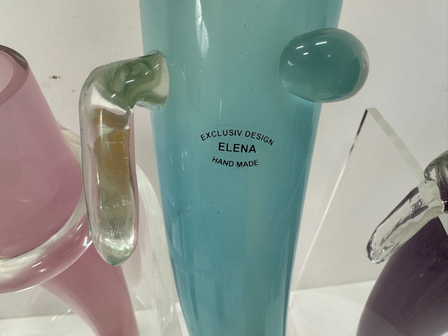 Hand Made Multicolor Elena Art Glass Horn Vases With Acrylic Holder 20W X 13.25H [Photo 3]