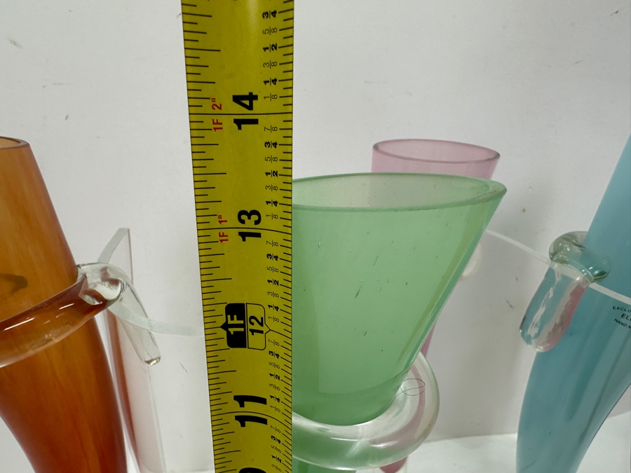 Hand Made Multicolor Elena Art Glass Horn Vases With Acrylic Holder 20W X 13.25H [Photo 7]