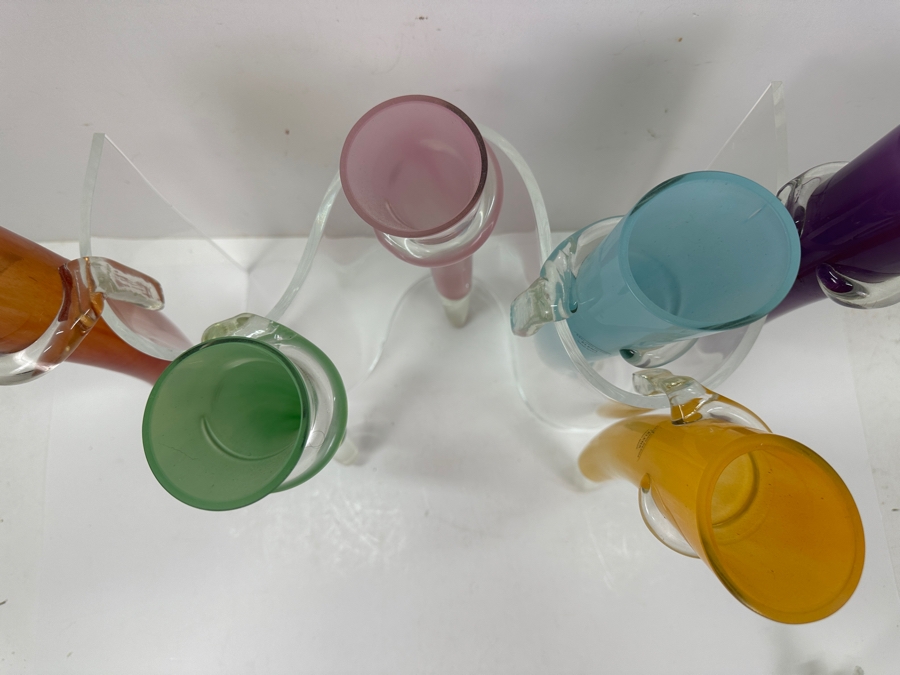 Hand Made Multicolor Elena Art Glass Horn Vases With Acrylic Holder 20W X 13.25H [Photo 5]
