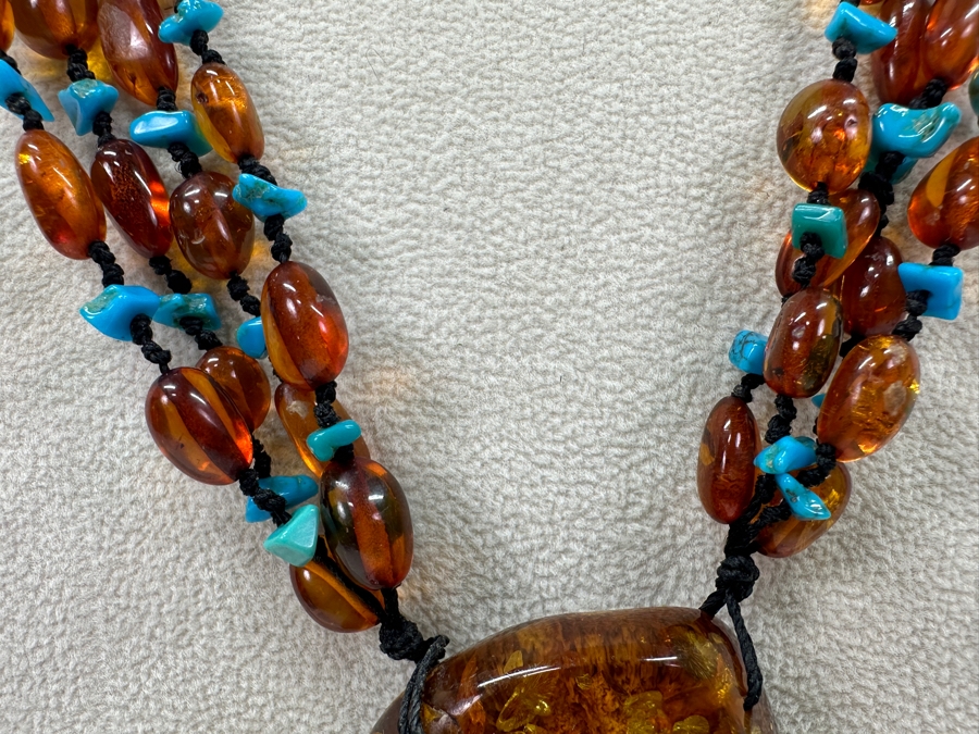Amber & Turquoise 18' Statement Necklace [Photo 4]