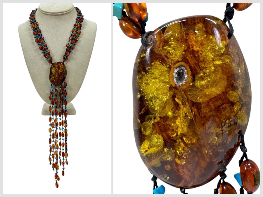 Amber & Turquoise 18' Statement Necklace