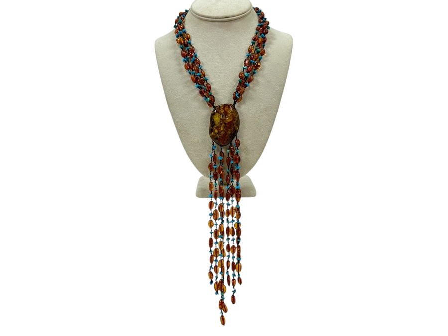 Amber & Turquoise 18' Statement Necklace [Photo 2]