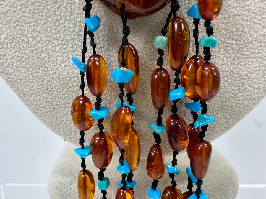 Amber & Turquoise 18' Statement Necklace [Photo 5]