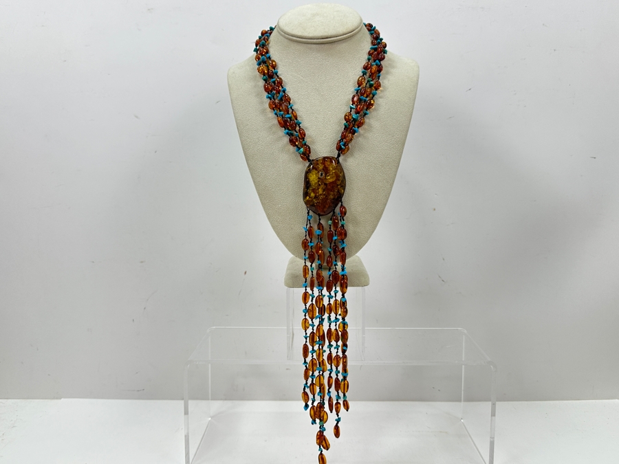 Amber & Turquoise 18' Statement Necklace [Photo 9]