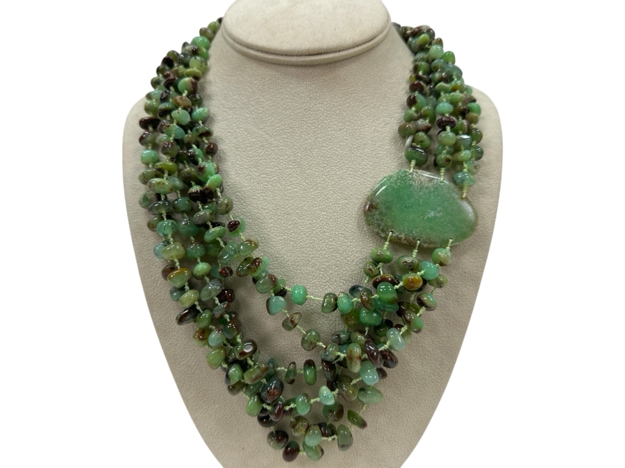 Chrysoprase Multi-Strand Beaded 24' Statement Necklace