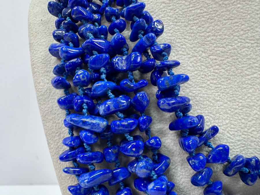 Lapis Lazuli Multi-Strand Beaded 26' Statement Necklace [Photo 3]
