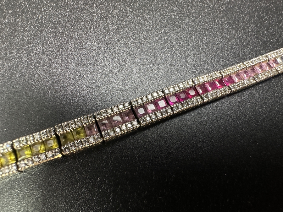 14k Gold Multicolored Sapphire Line Bracelet (312) .005 Dia Est. 1.56cttw 7.5'L 15.3g Retails $6,000 [Photo 7]