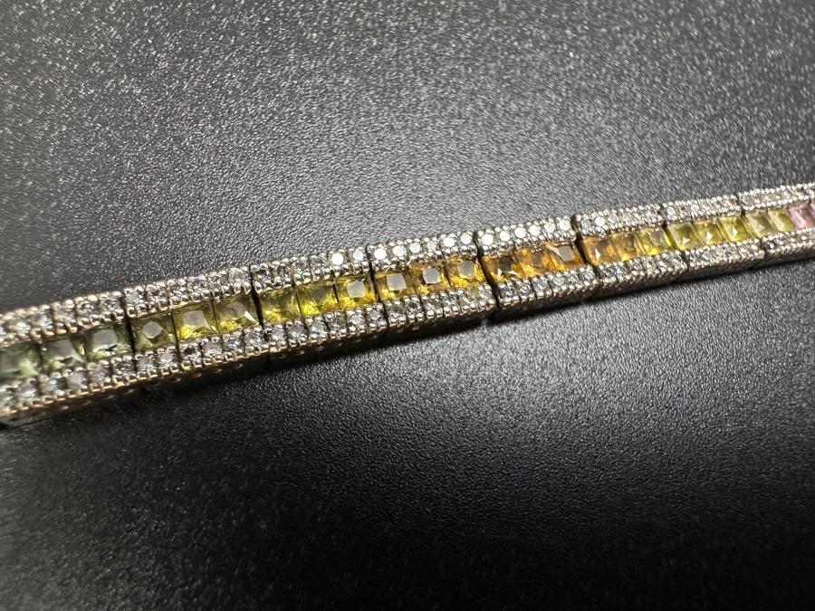 14k Gold Multicolored Sapphire Line Bracelet (312) .005 Dia Est. 1.56cttw 7.5'L 15.3g Retails $6,000 [Photo 9]