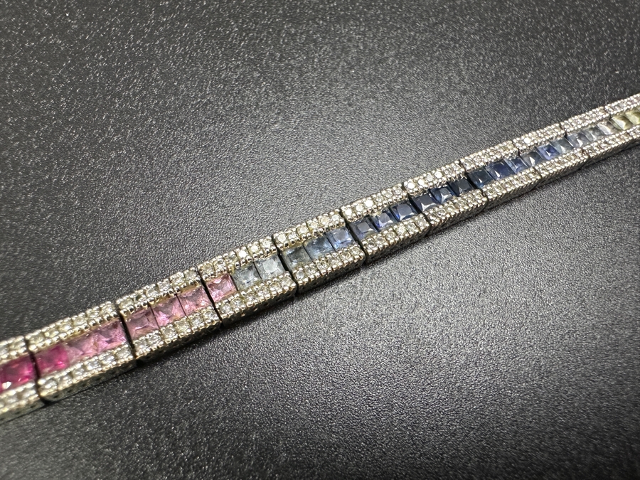 14k Gold Multicolored Sapphire Line Bracelet (312) .005 Dia Est. 1.56cttw 7.5'L 15.3g Retails $6,000 [Photo 12]