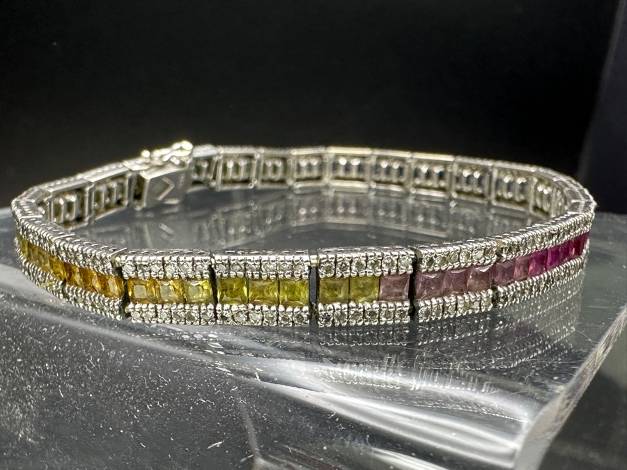 14k Gold Multicolored Sapphire Line Bracelet (312) .005 Dia Est. 1.56cttw 7.5'L 15.3g Retails $6,000 [Photo 3]