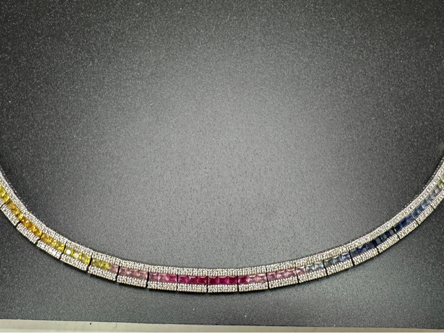 14k Gold Multicolored Sapphire Line Bracelet (312) .005 Dia Est. 1.56cttw 7.5'L 15.3g Retails $6,000 [Photo 6]