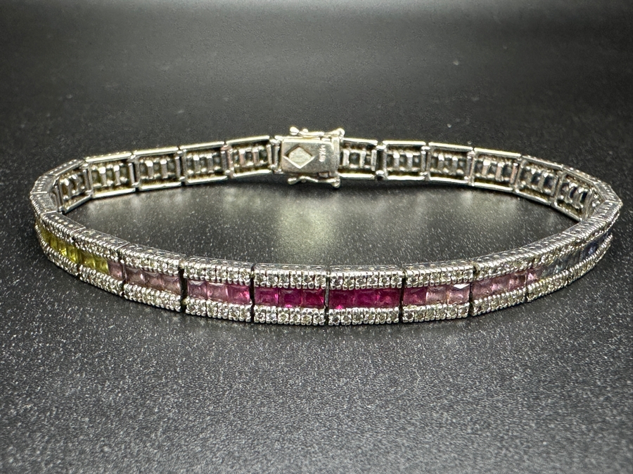 14k Gold Multicolored Sapphire Line Bracelet (312) .005 Dia Est. 1.56cttw 7.5'L 15.3g Retails $6,000 [Photo 5]