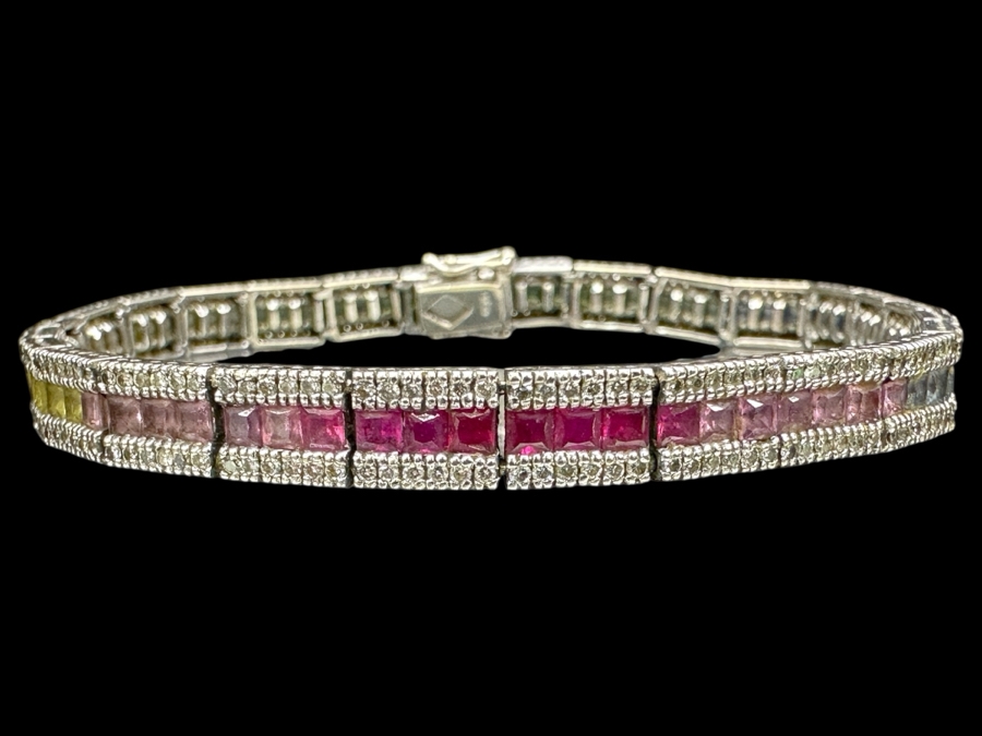 14k Gold Multicolored Sapphire Line Bracelet (312) .005 Dia Est. 1.56cttw 7.5'L 15.3g Retails $6,000