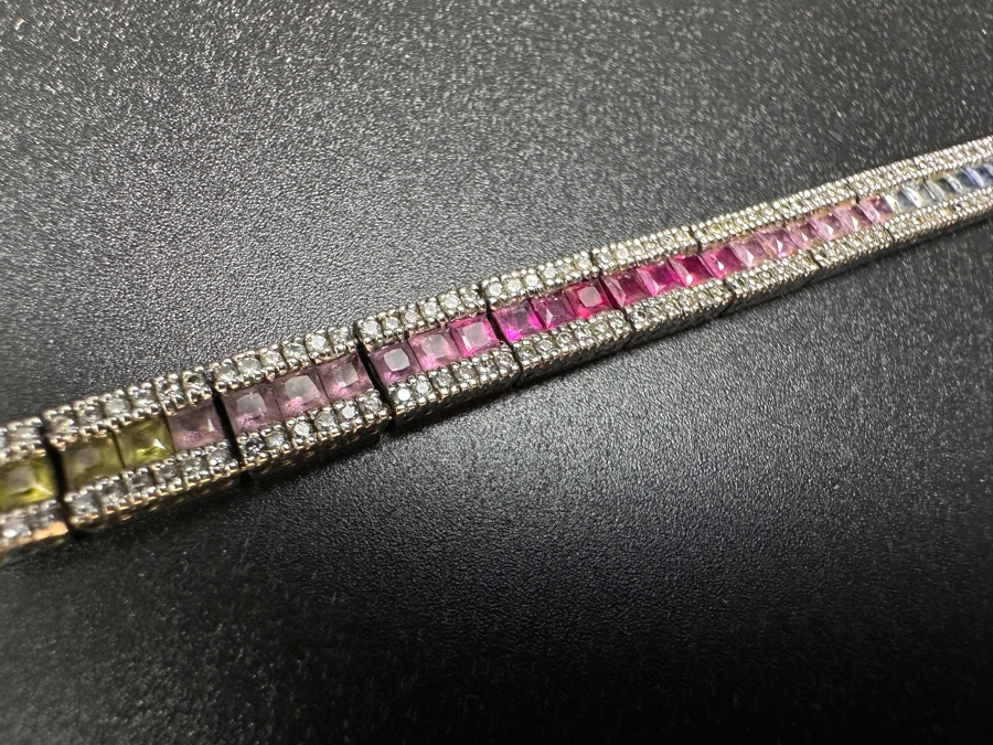 14k Gold Multicolored Sapphire Line Bracelet (312) .005 Dia Est. 1.56cttw 7.5'L 15.3g Retails $6,000 [Photo 11]