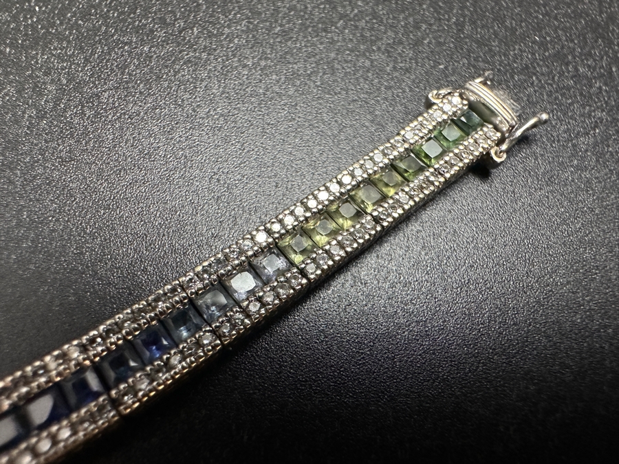 14k Gold Multicolored Sapphire Line Bracelet (312) .005 Dia Est. 1.56cttw 7.5'L 15.3g Retails $6,000 [Photo 14]
