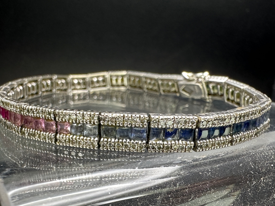 14k Gold Multicolored Sapphire Line Bracelet (312) .005 Dia Est. 1.56cttw 7.5'L 15.3g Retails $6,000 [Photo 4]