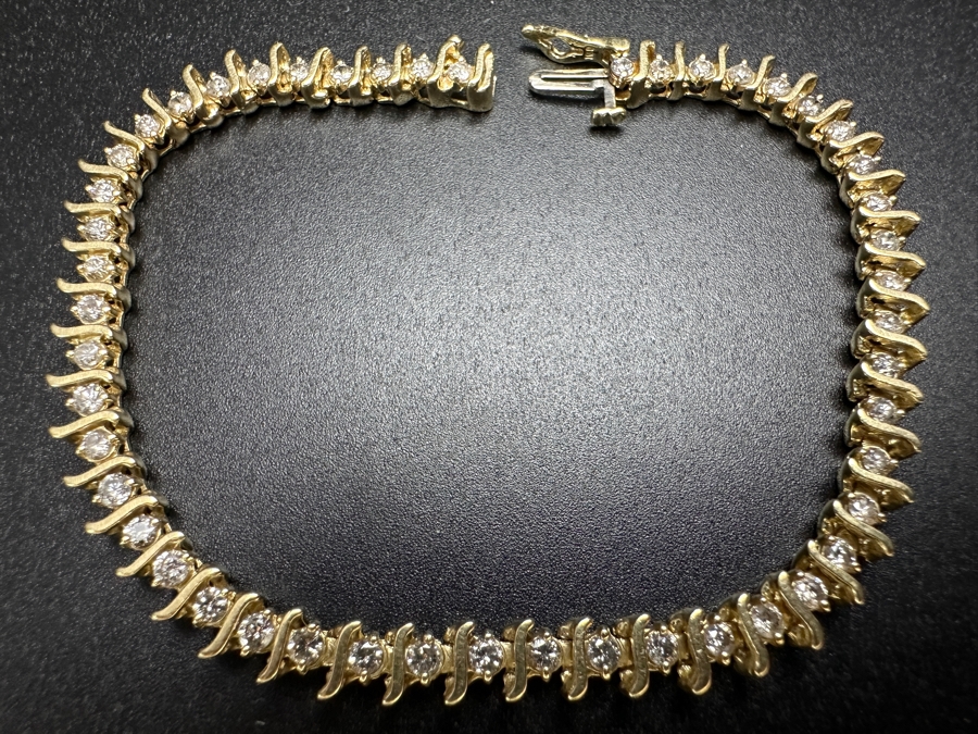 14k Gold Diamond Bracelet Set With (49) 1.8mm Round Brilliant Diamonds 1.25cttw 7'L 12g Retails $5,000 [Photo 2]