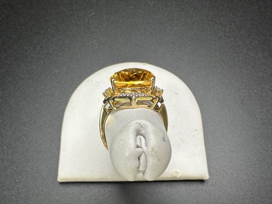 10k Gold Citrine 16x12 Set With (20) 1mm Round Diamonds & (2) 1.8mm Round Diamonds Size 6.5 5.9g Retails $1,600 [Photo 8]