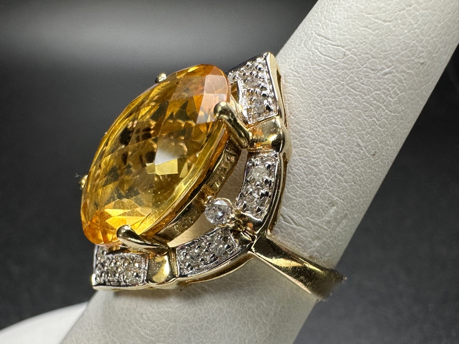 10k Gold Citrine 16x12 Set With (20) 1mm Round Diamonds & (2) 1.8mm Round Diamonds Size 6.5 5.9g Retails $1,600 [Photo 7]
