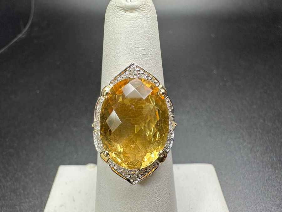 10k Gold Citrine 16x12 Set With (20) 1mm Round Diamonds & (2) 1.8mm Round Diamonds Size 6.5 5.9g Retails $1,600 [Photo 2]