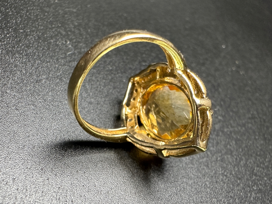 10k Gold Citrine 16x12 Set With (20) 1mm Round Diamonds & (2) 1.8mm Round Diamonds Size 6.5 5.9g Retails $1,600 [Photo 9]
