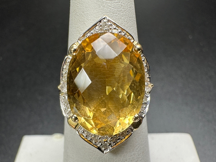 10k Gold Citrine 16x12 Set With (20) 1mm Round Diamonds & (2) 1.8mm Round Diamonds Size 6.5 5.9g Retails $1,600 [Photo 3]