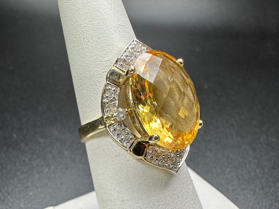 10k Gold Citrine 16x12 Set With (20) 1mm Round Diamonds & (2) 1.8mm Round Diamonds Size 6.5 5.9g Retails $1,600 [Photo 4]