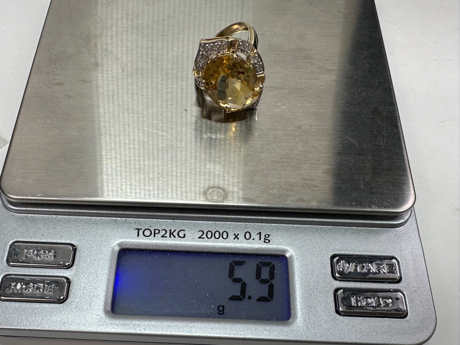10k Gold Citrine 16x12 Set With (20) 1mm Round Diamonds & (2) 1.8mm Round Diamonds Size 6.5 5.9g Retails $1,600 [Photo 10]
