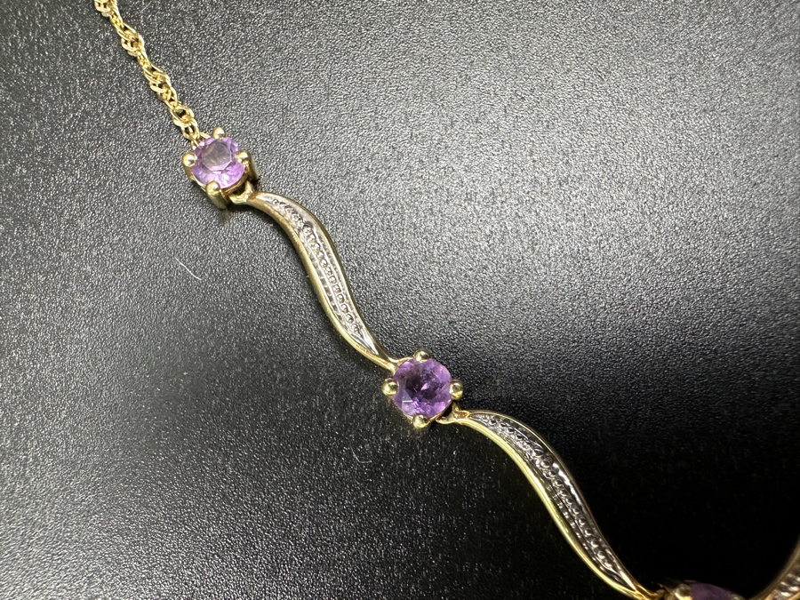 14k Gold Amethyst 19' Necklace With (1) 12x8 Pear Shape Amethyst And (5) 4mm Round Amethysts 5.9g Retails $2,000 [Photo 6]