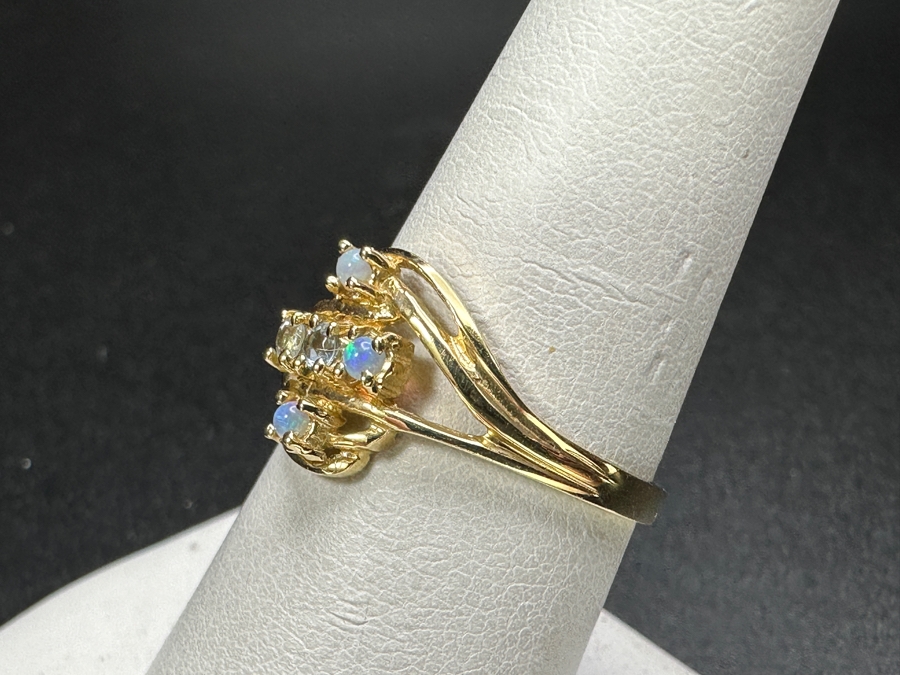 14k Gold Opal & Blue Topaz Ring Set With (3) 1.5mm Opals & (2) 1.5mm Blue Topaz Size 8 2.3g $1,100 [Photo 4]