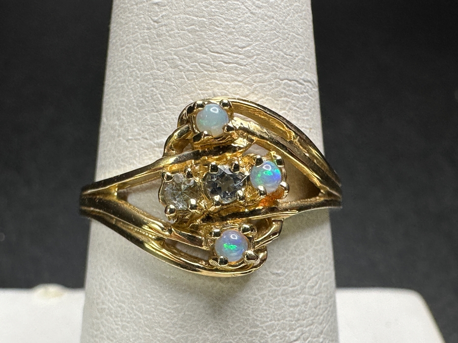 14k Gold Opal & Blue Topaz Ring Set With (3) 1.5mm Opals & (2) 1.5mm Blue Topaz Size 8 2.3g $1,100 [Photo 2]