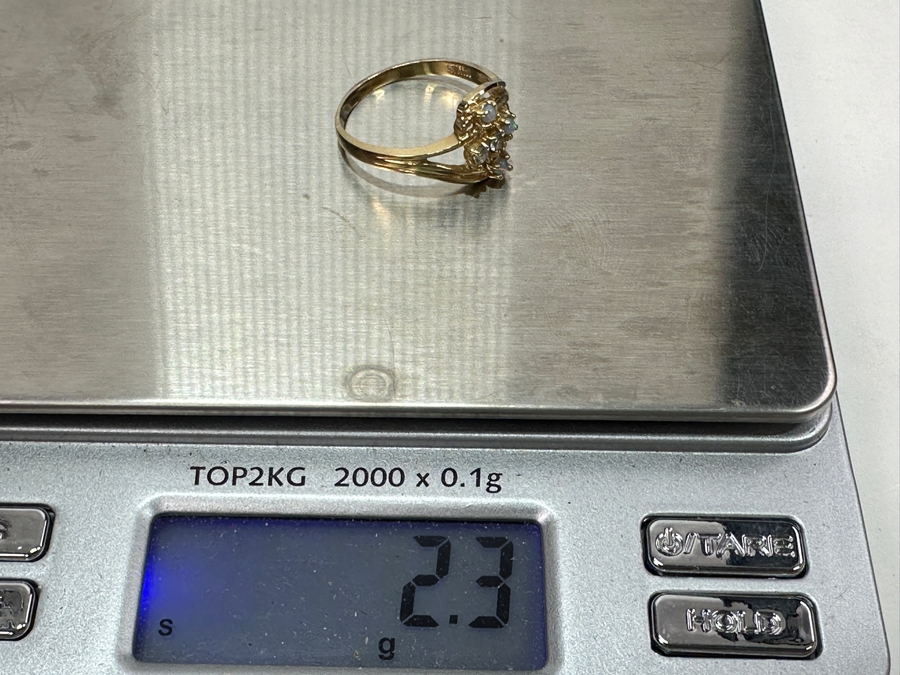 14k Gold Opal & Blue Topaz Ring Set With (3) 1.5mm Opals & (2) 1.5mm Blue Topaz Size 8 2.3g $1,100 [Photo 6]