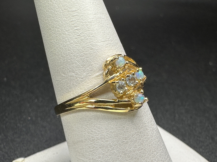 14k Gold Opal & Blue Topaz Ring Set With (3) 1.5mm Opals & (2) 1.5mm Blue Topaz Size 8 2.3g $1,100 [Photo 3]