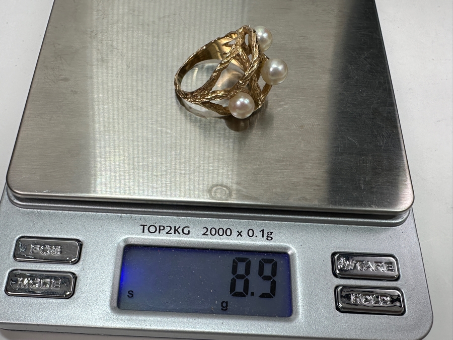 14k Gold Pearl Ring Set With (3) 6.2-6.5mm Cultured Pearls Size 8 8.9g Retails $3,200 [Photo 7]
