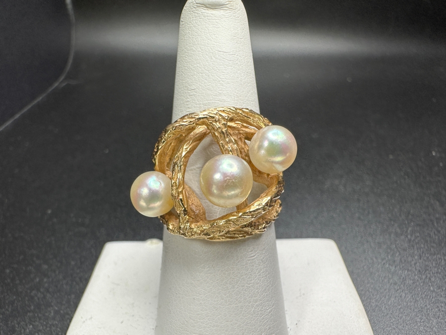 14k Gold Pearl Ring Set With (3) 6.2-6.5mm Cultured Pearls Size 8 8.9g Retails $3,200 [Photo 2]