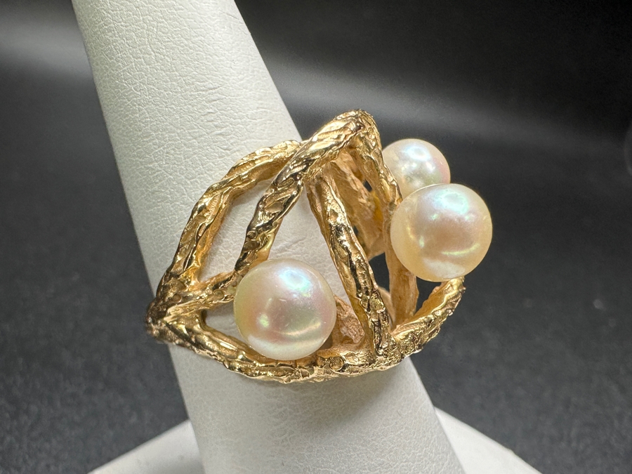 14k Gold Pearl Ring Set With (3) 6.2-6.5mm Cultured Pearls Size 8 8.9g Retails $3,200 [Photo 3]