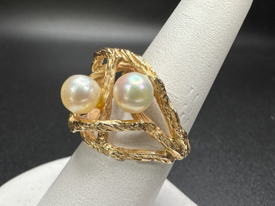 14k Gold Pearl Ring Set With (3) 6.2-6.5mm Cultured Pearls Size 8 8.9g Retails $3,200 [Photo 4]