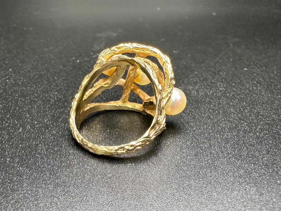 14k Gold Pearl Ring Set With (3) 6.2-6.5mm Cultured Pearls Size 8 8.9g Retails $3,200 [Photo 6]