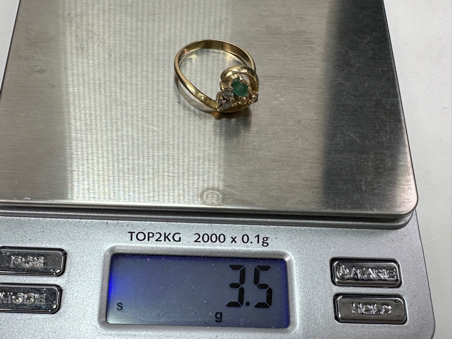 14k Gold Emerald Diamond Ring Set With 5x3 Oval Emerald, (2) 3x2 Marquise Diamonds And (2) 2mm Round Diamonds Size 8 3.5g Retails $1,800 [Photo 9]