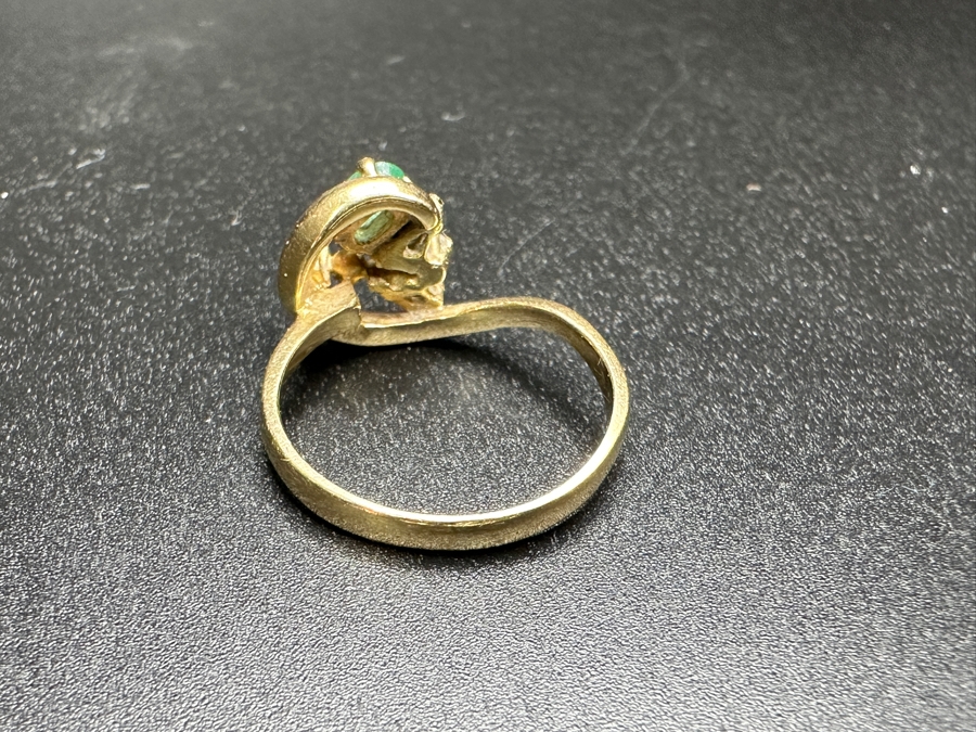 14k Gold Emerald Diamond Ring Set With 5x3 Oval Emerald, (2) 3x2 Marquise Diamonds And (2) 2mm Round Diamonds Size 8 3.5g Retails $1,800 [Photo 7]