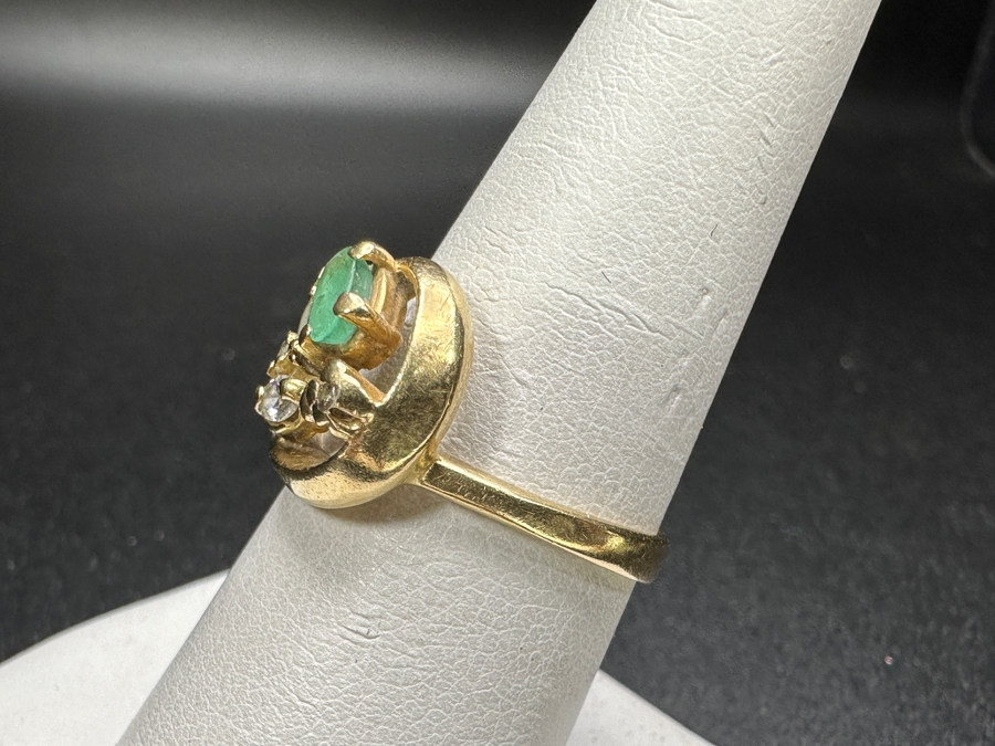 14k Gold Emerald Diamond Ring Set With 5x3 Oval Emerald, (2) 3x2 Marquise Diamonds And (2) 2mm Round Diamonds Size 8 3.5g Retails $1,800 [Photo 6]